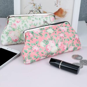 Oyachic 2 Pcs Large Coin Purse,Floral Change Purse,Vintage Wallet,Long Coin Pouch,Coin Wallet with Kiss Lock Clasp for Women Girls