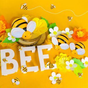 Jetec 100 Pieces Tiny Resin Bees Ornaments Decor 0.98 Inch, 0.74 Inch, 0.55 Inch Tiny Bees for Crafts Flatback Bee Shaped Embellishments Bee Charms Bees for Wreath Party Home Decoration (Bee)