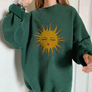 GAOJU Oversized Graphic Sweatshirt for Women Crewneck Long Sleeve Drop Shoulder Casual Pullover Sweatshirt Tops Green