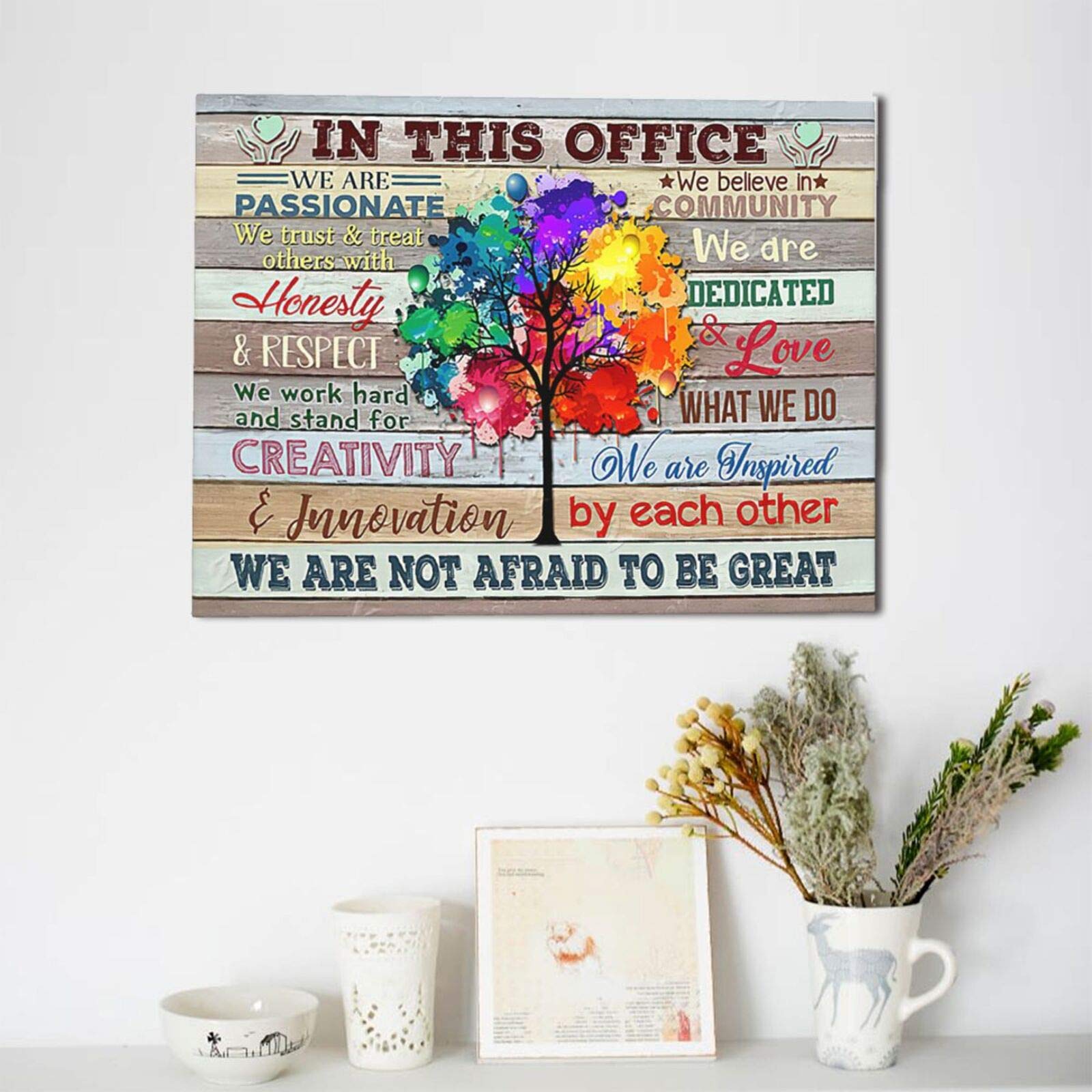 Inspirational Wall Art For Office, Canvas Prints Motivational Quotes Poster Artwork In This Office We Are A Team Modern Home Decorations Framed And Stretched Ready To Hang For Living Room