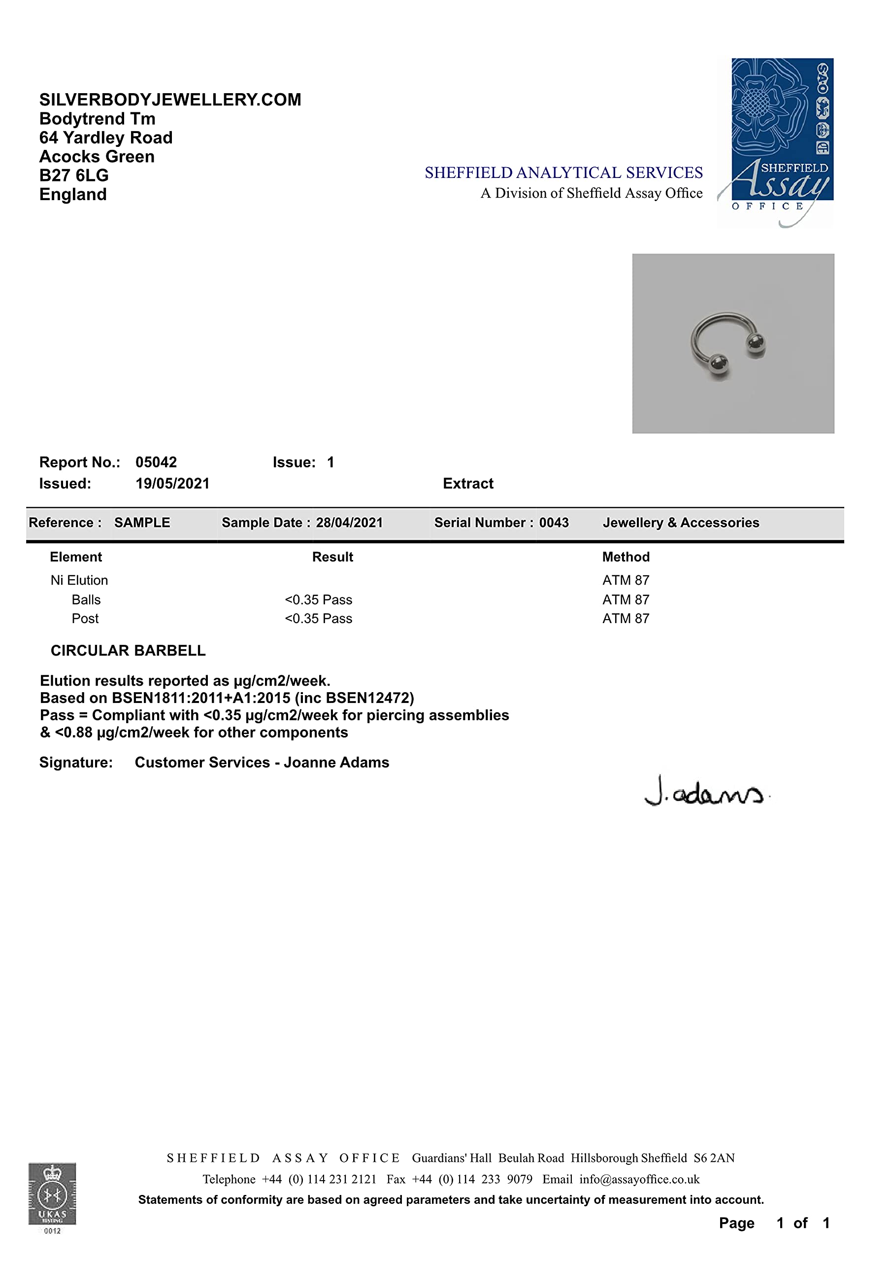 Bodytrend Titanium Circular Barbell Horseshoe PA Ring in Gold - 00G to 18G - Popular Sizes 6mm to 19mm - British Standard - Certified by Sheffield Assay Office