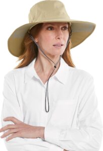 coolibar upf 50+ women's etta shapeable sun catcher hat - sun protective (one size- tan/khaki travel medallion)