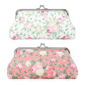 Oyachic 2 Pcs Large Coin Purse,Floral Change Purse,Vintage Wallet,Long Coin Pouch,Coin Wallet with Kiss Lock Clasp for Women Girls