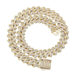 topgrillz 12mm/18mm baguette diamond miami cuban link chain 6 times 14k gold plated solid cz choker necklace for men women jewelry decoration (18mm gold, 20)