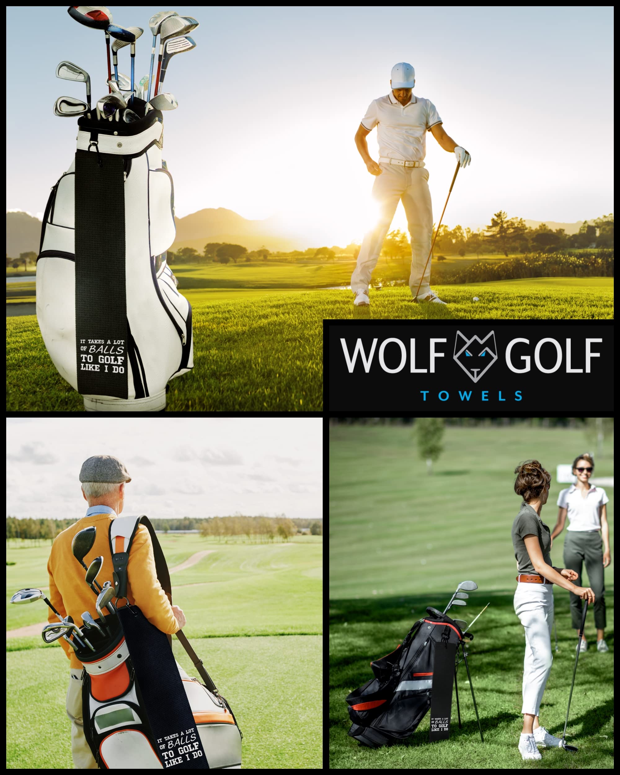 Wolf Golf Towels - It Takes A Lot of Balls to Golf Like I Do Golf Towel - Golf Accessories for Men - Golf Gifts for Men - Embroidered Funny Golf Towel