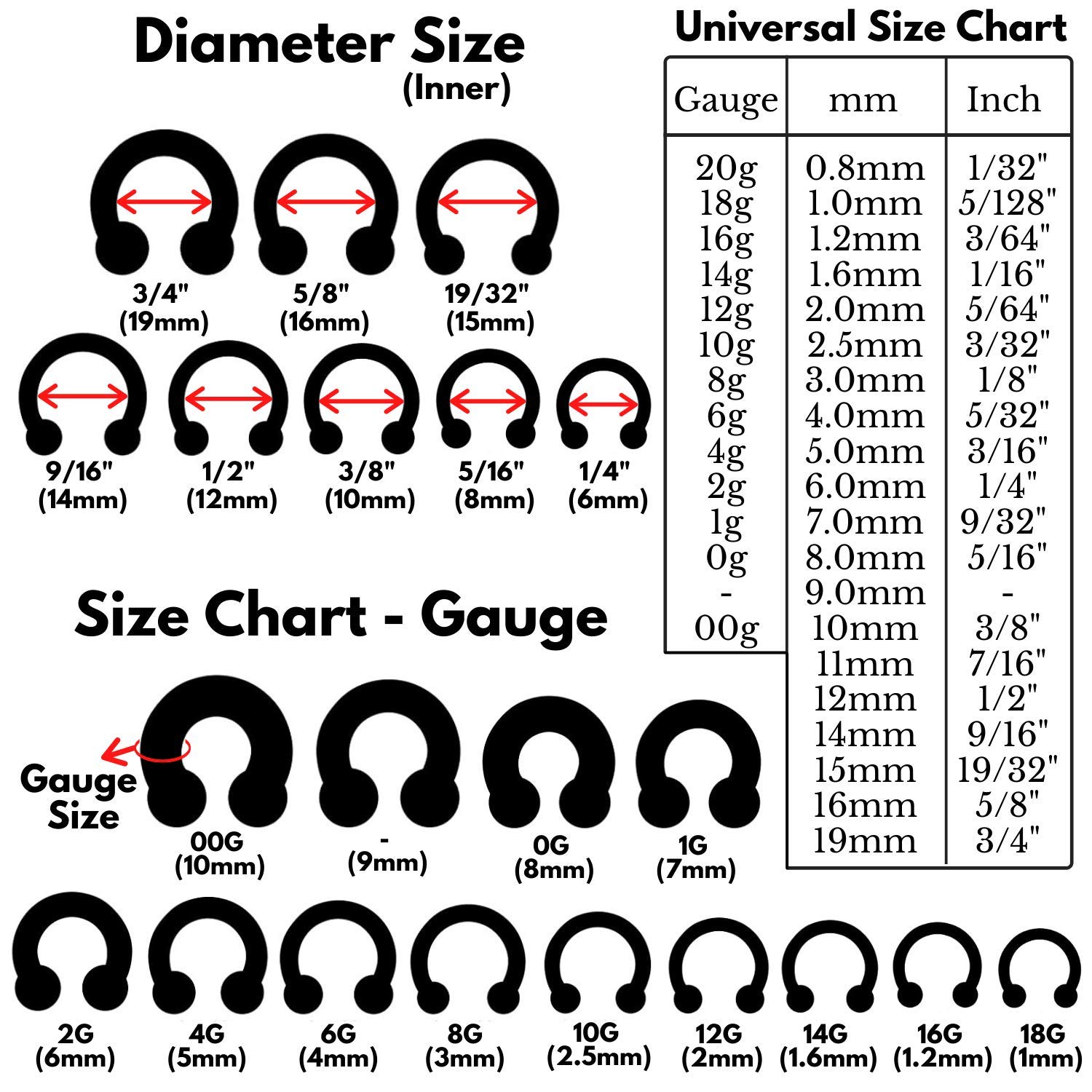 Bodytrend Titanium Circular Barbell Horseshoe PA Ring - 00G to 18G - Popular Sizes 6mm to 19mm - British Standard - Certified by Sheffield Assay Office