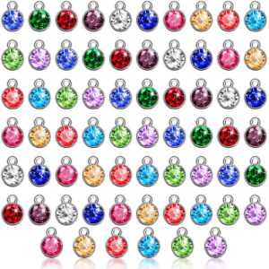 hicarer 108 pieces crystal birthstone charms diy jewelry necklace bracelet beads pendant with rings mixed handmade round crystal charm for earring making supplies, 7 mm, 12 colors (light)