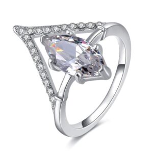 925 Silver Perfect Marquise Cut CZ Zircon 2.0 ct AAA Cubic Zirconia Promise Halo Shiny Half Full Diamond Gemstone V shape Triangle Ring Solitaire Ring Engagement Wedding Rings for Women (8)