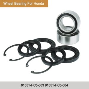 MINSTAR Wheel Bearing Fits For Honda TRX420 2007 2008 2009 2010 2011 2012 2013 2014 Replaces # 91051-HC5-003 91051-HC5-004 2Pcs, Dust Seal (40X58X7) 2Pcs Oil Seal (38X50X6) 2Pcs, Circlip (50MM) 2Pcs.