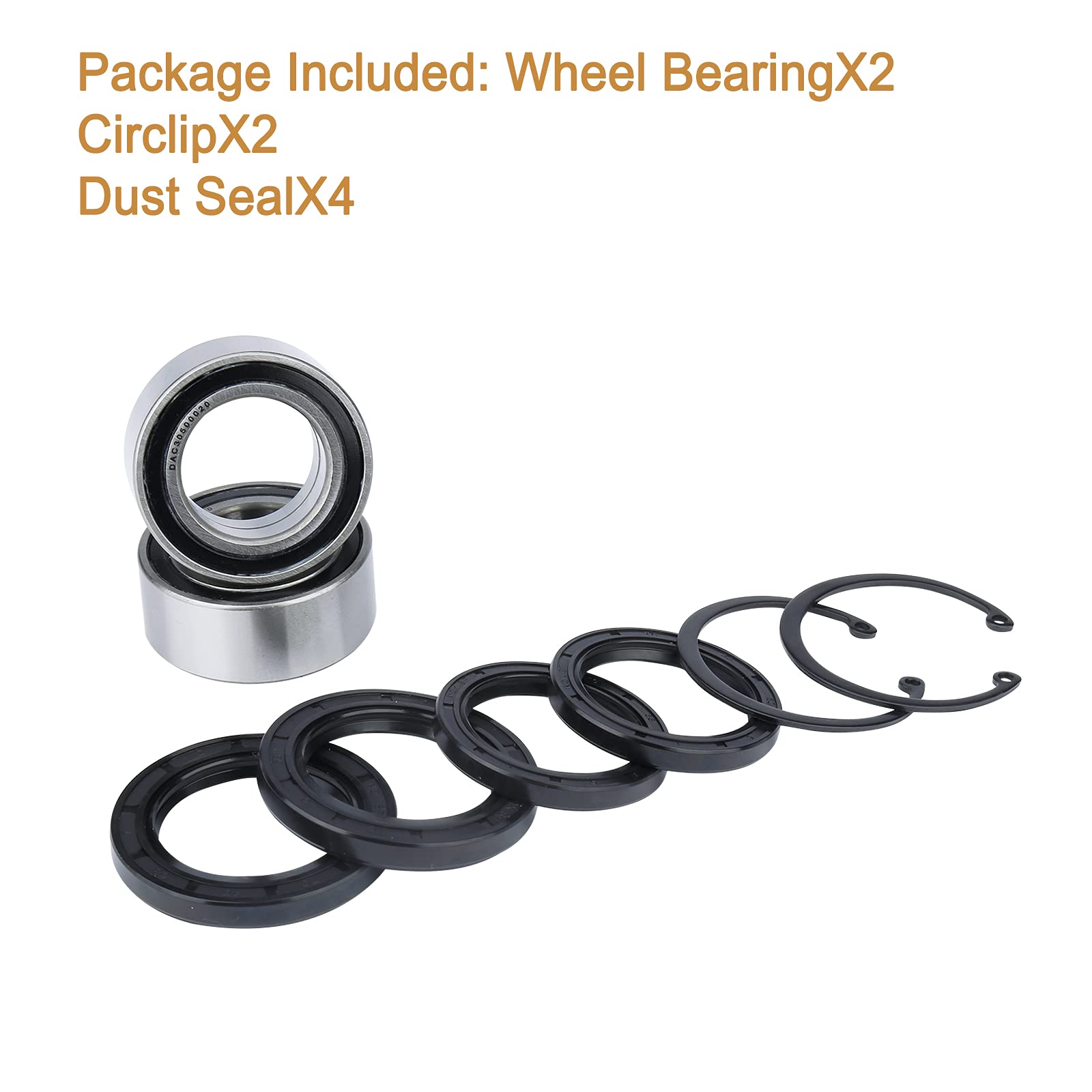 MINSTAR Wheel Bearing Fits For Honda TRX420 2007 2008 2009 2010 2011 2012 2013 2014 Replaces # 91051-HC5-003 91051-HC5-004 2Pcs, Dust Seal (40X58X7) 2Pcs Oil Seal (38X50X6) 2Pcs, Circlip (50MM) 2Pcs.