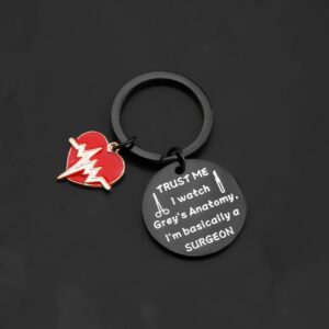 BLEOUK Grey's Anatomy Gift Trust Me I Watch Grey's Anatomy I'm Basically A Surgeon Grey's Anatomy TV Show Inspired Keychain Gift (Grey's Anatomy Surgeon black)