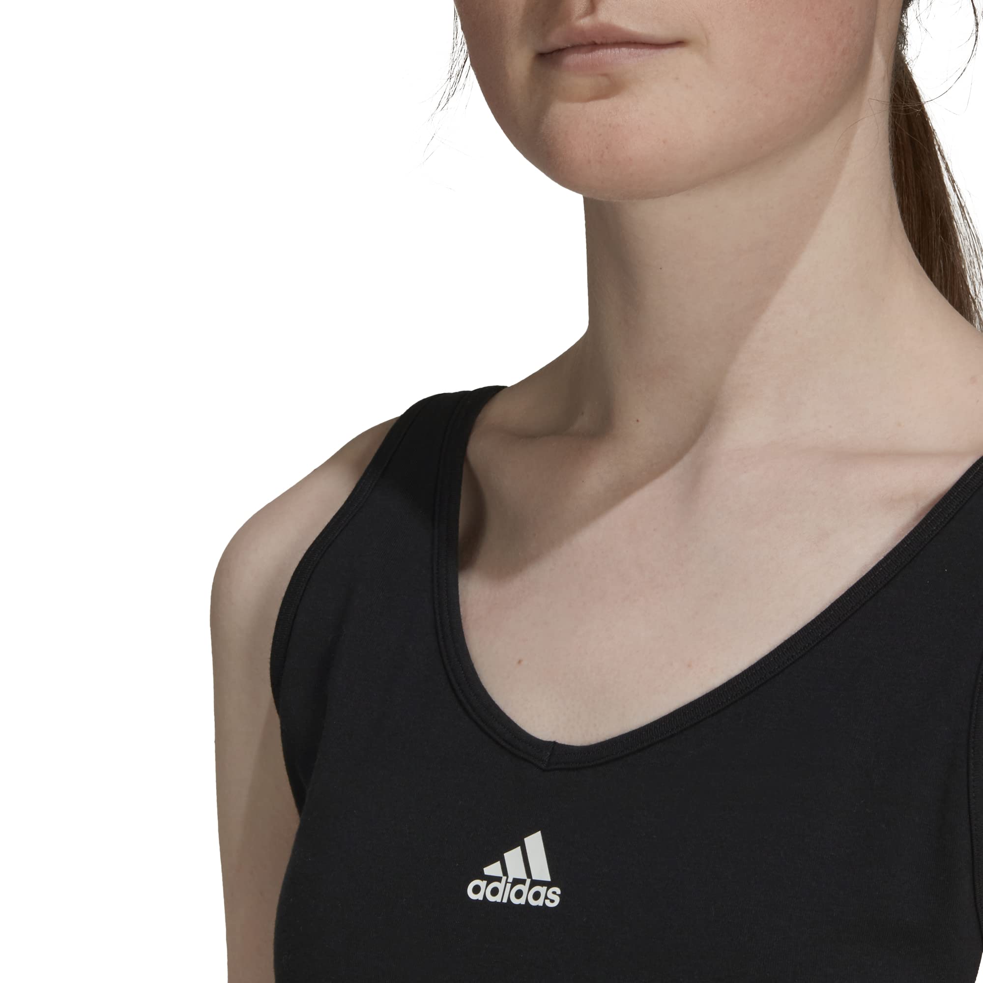 adidas Women's Essentials 3-Stripes Crop Top with Removable Pads, Black/White, Large