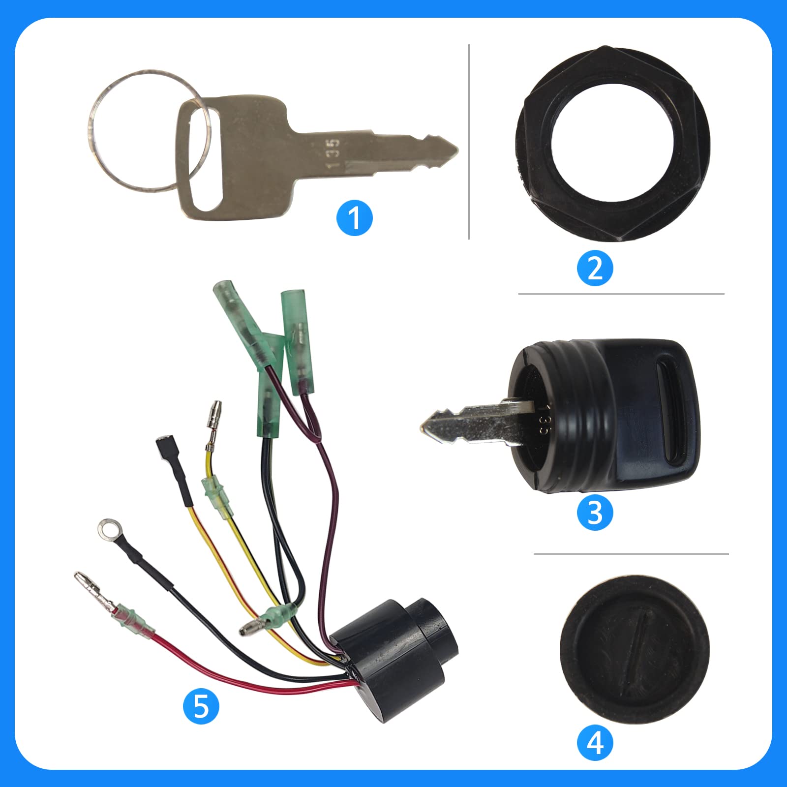 KALANBAY Ignition Key Switch 87-17009A2 87-17009A5 for Mercury Outboard Motors Remote Control Box, 6 Wire Key Starter Switch 3-Position Off-Run-Start