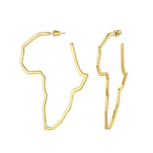 large exaggerate african map earrings for women, traditional hyperbole gold african map hollow out hoop earrings africa jewelry statement earrings…