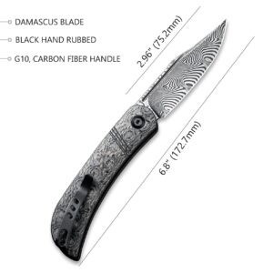 CIVIVI Appalachian Drifter Slip Joint Folding Knife, Non-Locking Pocket Knife with 2.96 inch Black Hand Rubbed Damascus Blade, Good for Camping Hunting EDC C2015DS-1