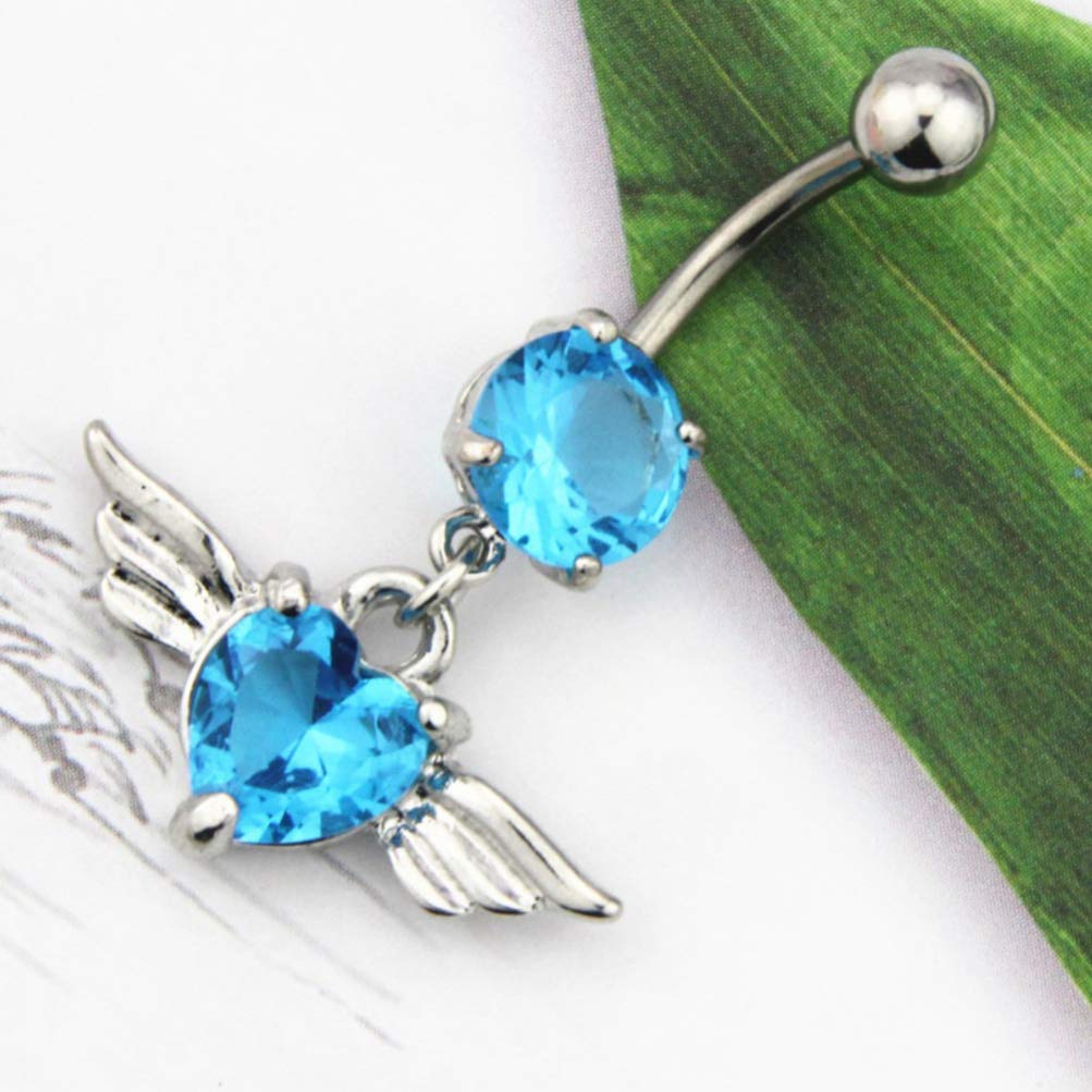 Happyyami 3pcs Dangle Belly Button Rings Stainless Steel Angel Wing Belly Rings Navel Rings Belly Piercing Studs Barbell Body Piercing Jewelry for Woman 3. 5x2cm