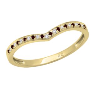 Dazzlingrock Collection Round Garnet & White Diamond Chevron Wedding Band for Women, 14K Yellow Gold, Size 9