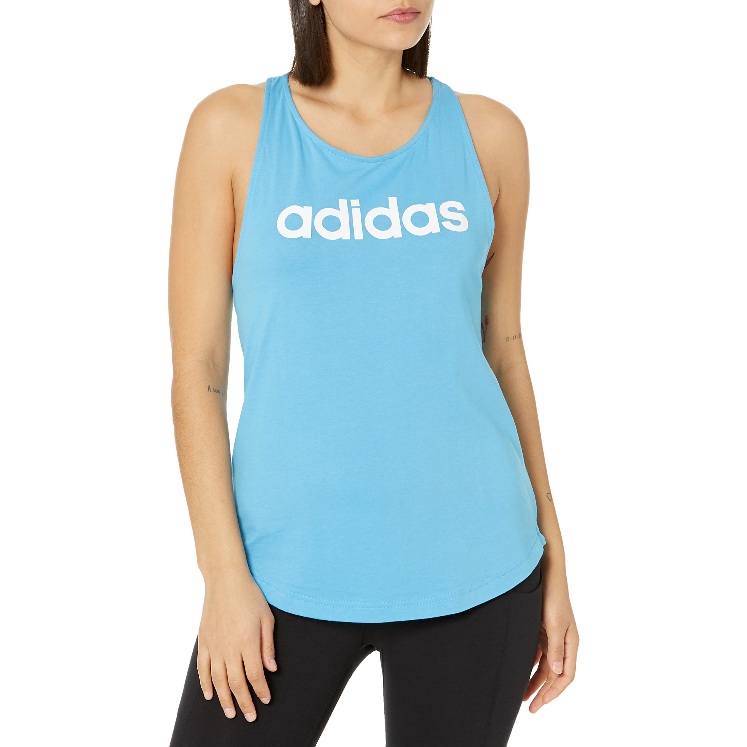 adidas Women's Essentials Loose Logo Tank Top, App Sky Rush/White, XX-Small