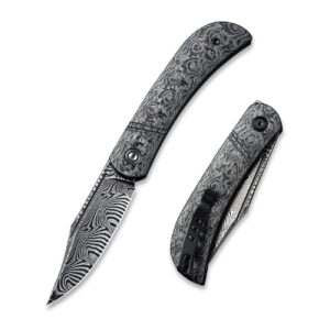 civivi appalachian drifter slip joint folding knife, non-locking pocket knife with 2.96 inch black hand rubbed damascus blade, good for camping hunting edc c2015ds-1