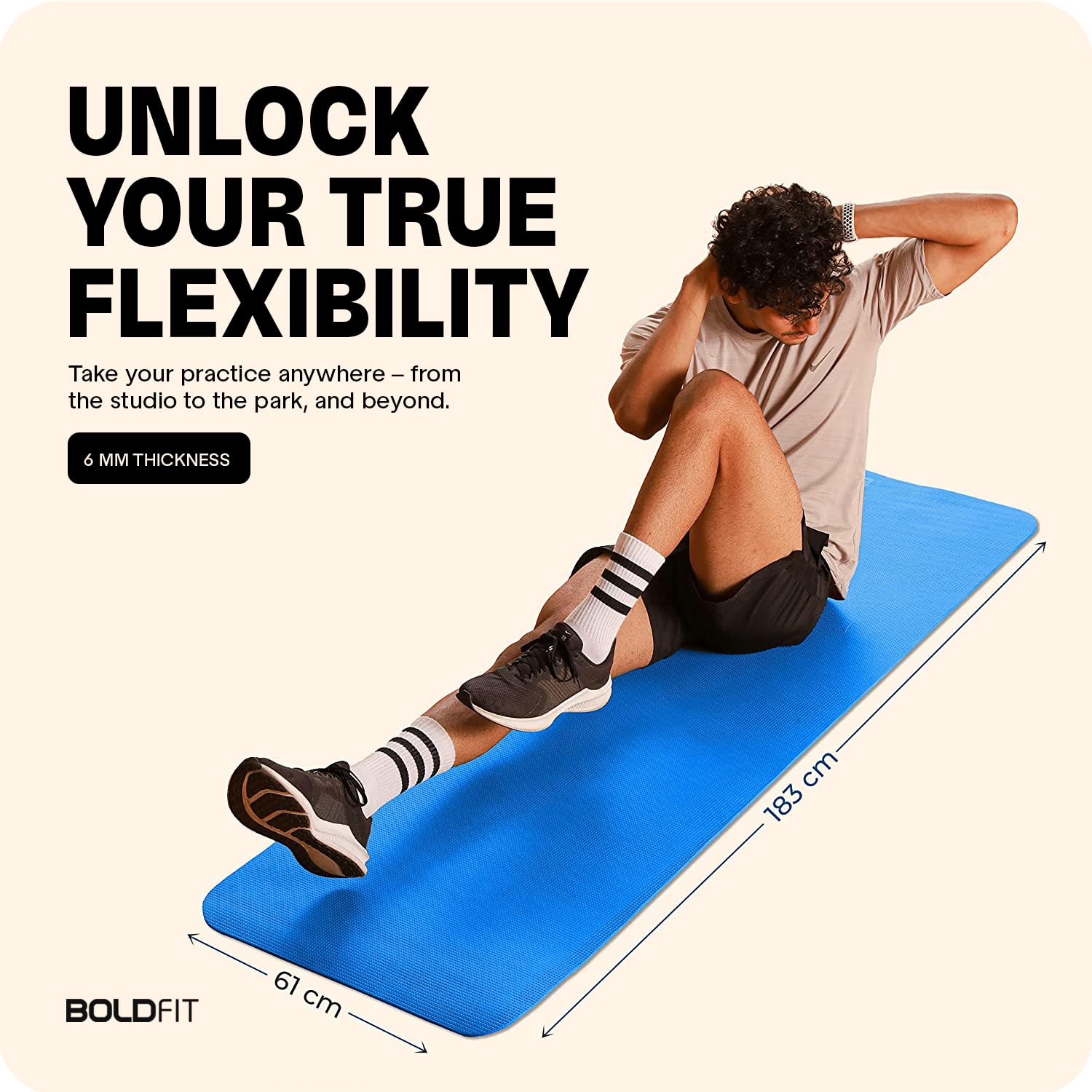 Boldfit Yoga mat for Women and Men with Cover Bag EVA Material 6mm Extra Thick Exercise mat for Workout Yoga Fitness Pilates and Meditation, Anti Tear Anti Slip For Home & Gym Use