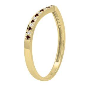 Dazzlingrock Collection Round Garnet & White Diamond Chevron Wedding Band for Women, 14K Yellow Gold, Size 9