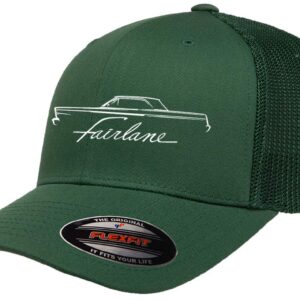 1965 Ford Fairlane Hardtop Outline Design Flexfit Trucker Mesh Fitted Cap Forest