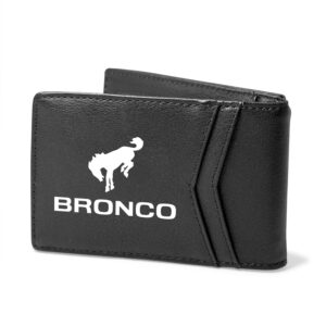 iPick Image, Compatible with - Ford Bronco Black PU Leather Slim RFID Resistant Bi-fold Men Wallet