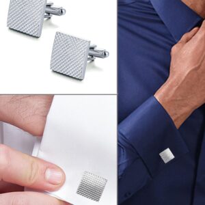 Ofeiyaa 6 Pairs Cufflinks Classic Striped Square Rectangle Cufflinks Set for Men