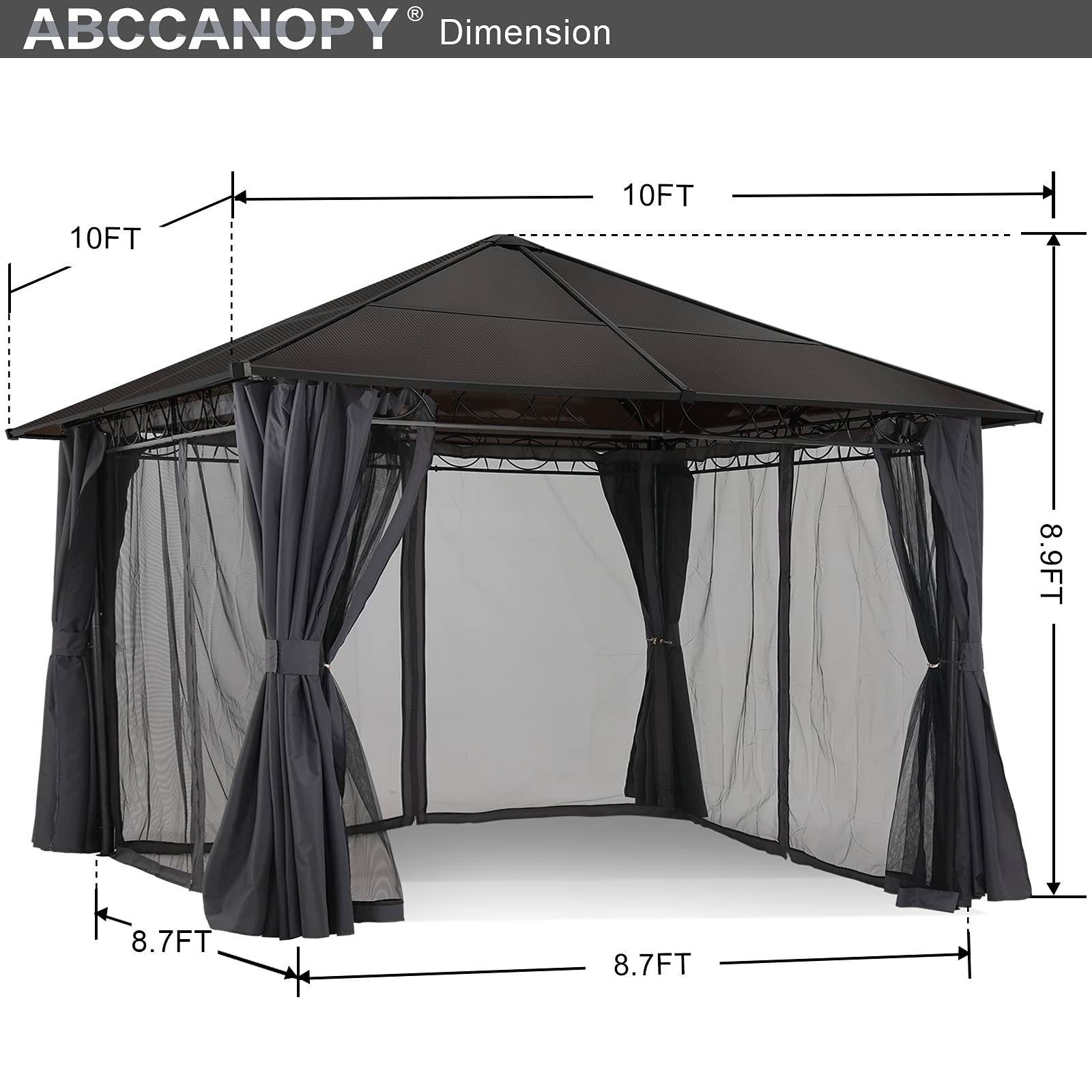 Hardtop Patio Gazebo with Curtains and Netting by ABCCANOPY