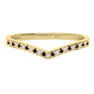 Dazzlingrock Collection Round Garnet & White Diamond Chevron Wedding Band for Women, 14K Yellow Gold, Size 9