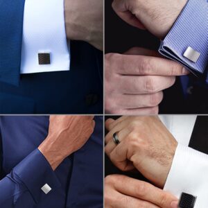 Ofeiyaa 6 Pairs Cufflinks Classic Striped Square Rectangle Cufflinks Set for Men