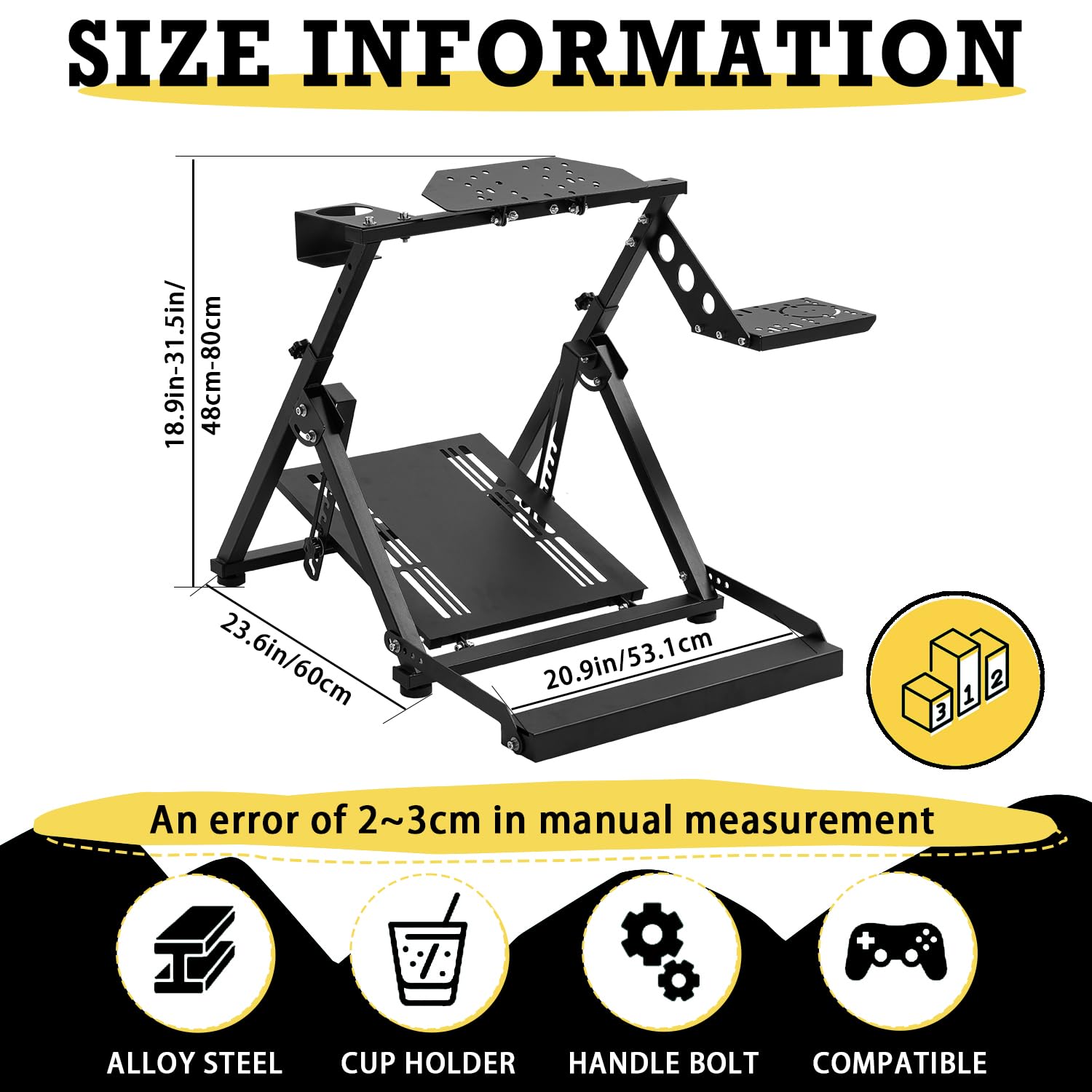 Marada X-shaped Racing Steering Shifter Foldable Racing Wheel Stand Fits for Logitech/Thrustmaster/Fanatec G25 G27 G29 G920 G923 T300 T248 V9 R5,Adjustable Not Included Steering Wheel,Pedal & Shifter