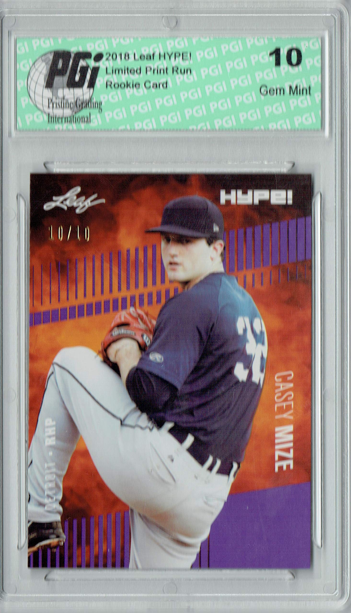 Casey Mize 2018 Leaf HYPE! #11 Purple SP, Just 10 Made Rookie Card PGI 10