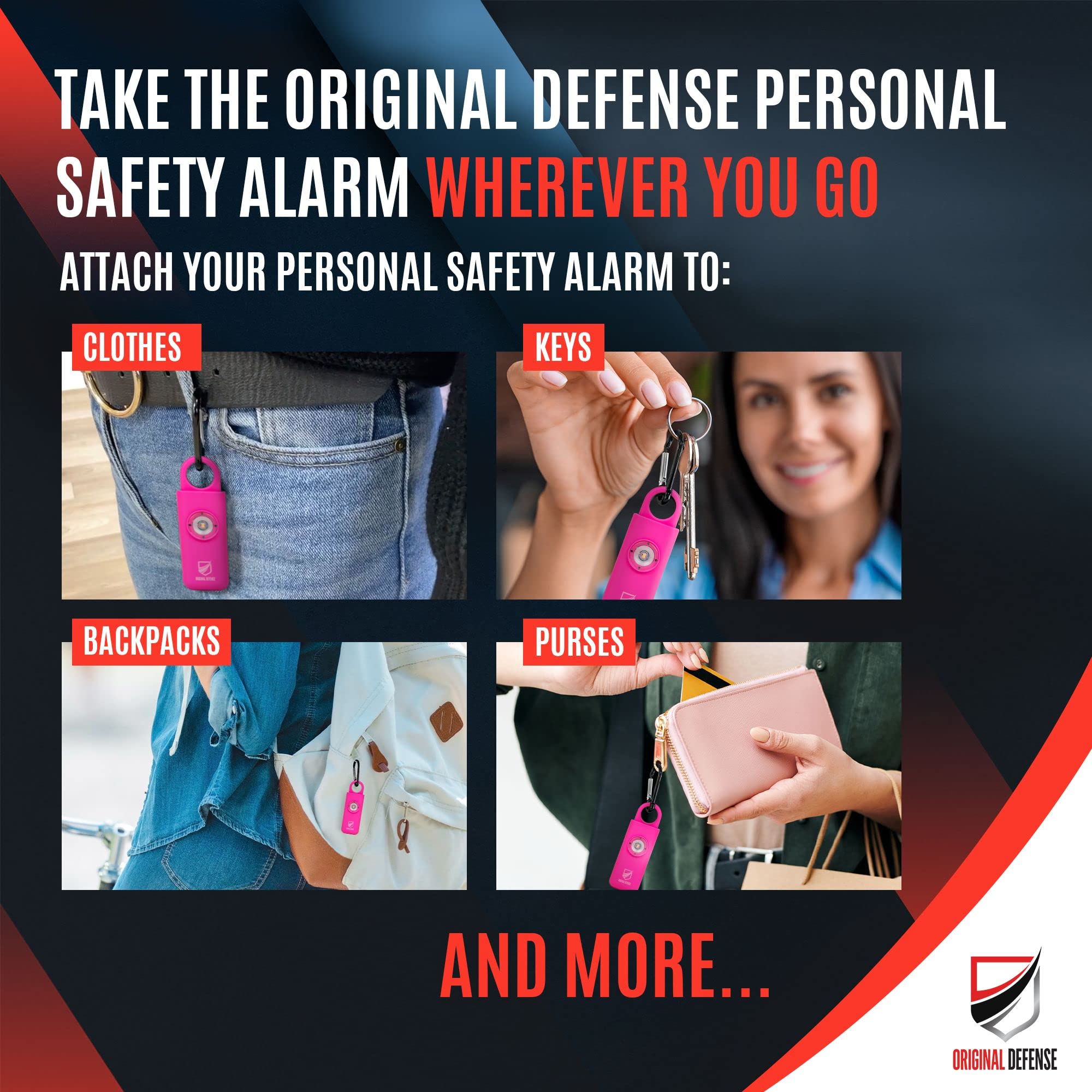 Original Defense® Siren Self Defense for Women - Personal Alarm for Women, Children, & Elderly - Recommended by Police - 130 dB Loud Self Defense Keychain Siren with LED Strobe Light (Magenta)