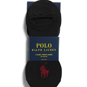 Polo Ralph Lauren Men's Socks Polyester/Spandex Blend 3 Pairs Dress Liners, Non-Slip Heel Black (6-12.5 M US)