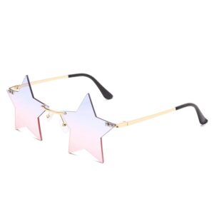 enthyi star rimless sunglasses women/men unique pentagram party glasses prom streetwear (pink/blue)