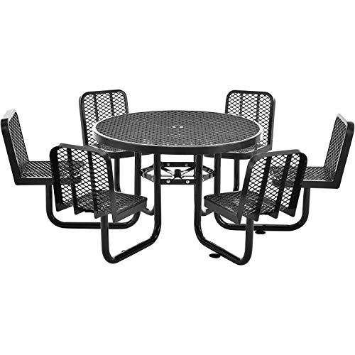 Global Industrial 46" Round Expanded Metal Carousel Picnic Table with 6 Seats, Black