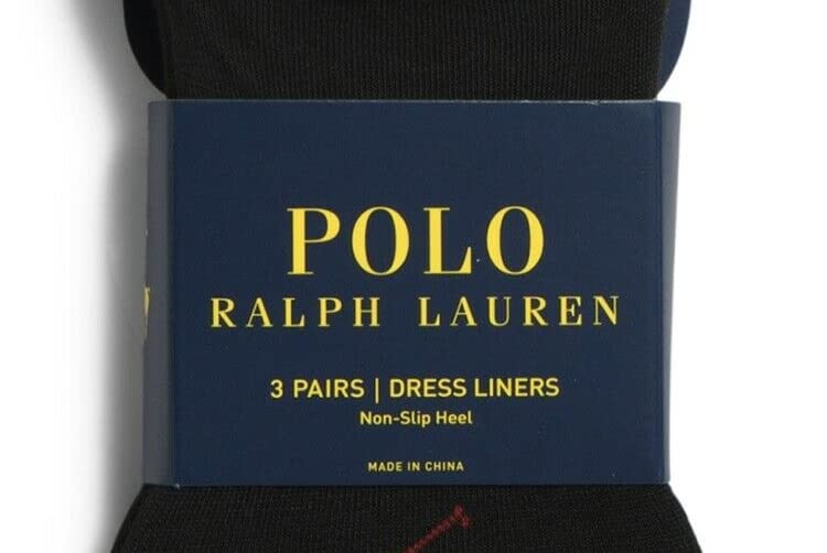 Polo Ralph Lauren Men's Socks Polyester/Spandex Blend 3 Pairs Dress Liners, Non-Slip Heel Black (6-12.5 M US)