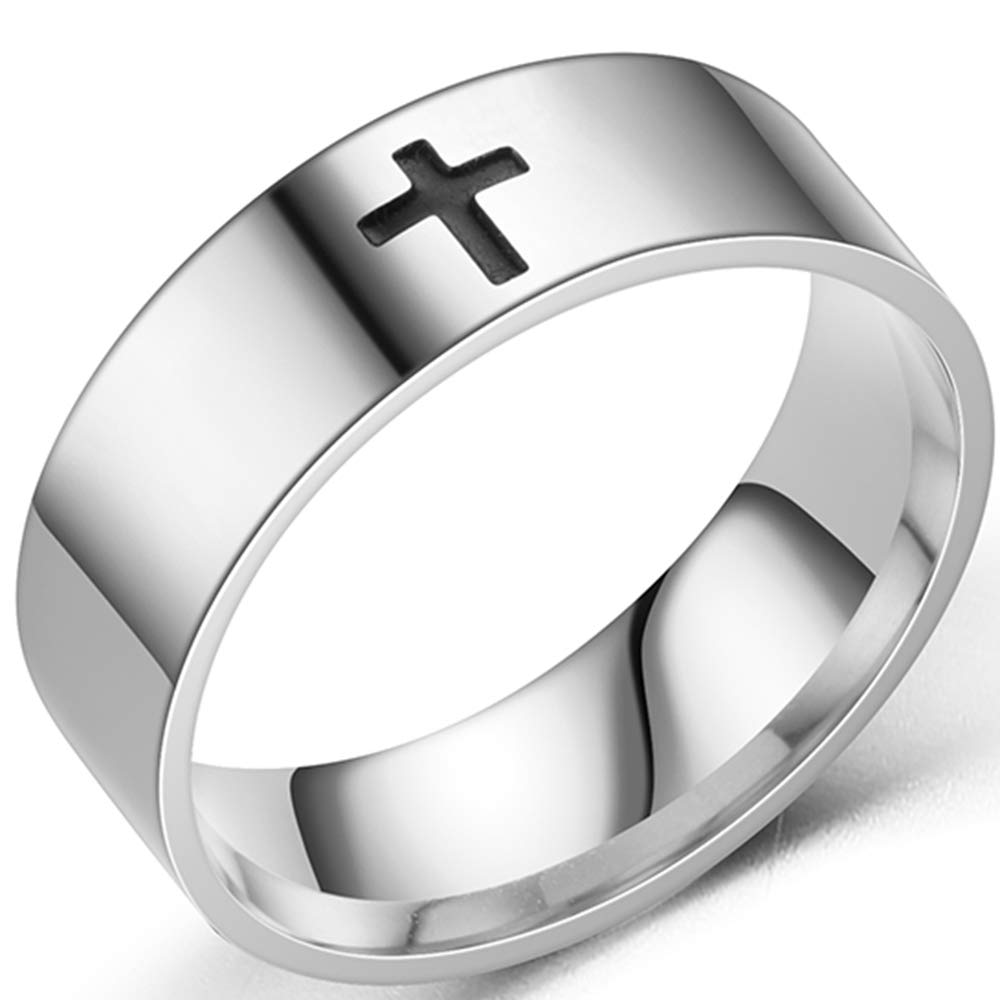 Jude Jewelers 8mm Stainless Steel Classical Simple Plain Christian Cross Religious Wedding Band Ring (Silver, 9)