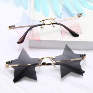 ENTHYI Star Rimless Sunglasses Women/Men Unique Pentagram Party glasses Prom Streetwear (pink/blue)