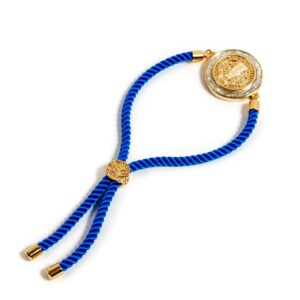 Alea Collection Catholic Blessed Saint Benedict Medal 18K Gold Plated Bracelet Blue String Religious Jewelry