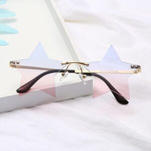 ENTHYI Star Rimless Sunglasses Women/Men Unique Pentagram Party glasses Prom Streetwear (pink/blue)