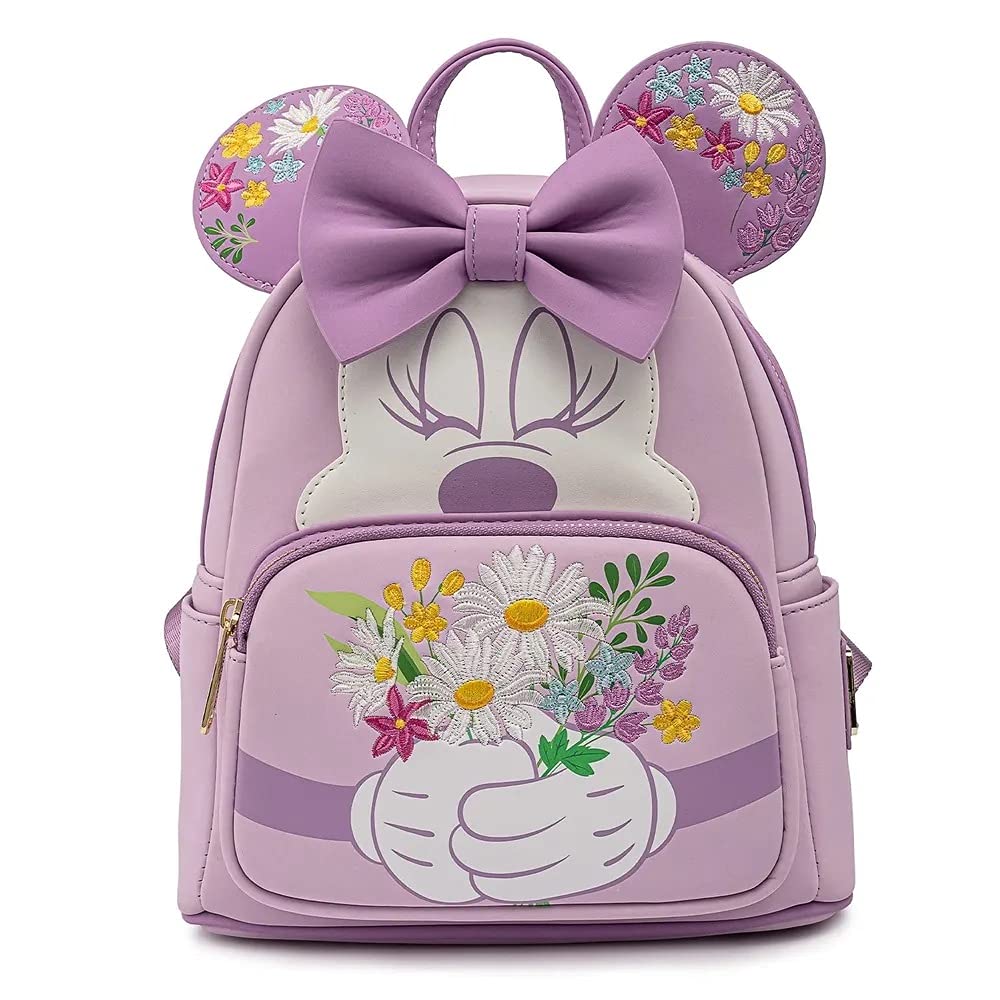 Loungefly Disney Minnie Mouse Holding Flowers Womens Double Strap Shoulder Bag Purse