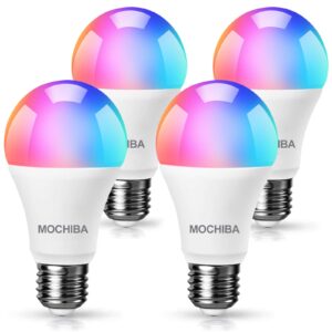 mochiba smart wifi led light bulbs compatible with alexa and google home assistant music sync multi color changing bulb a19 e26 10w 900lm (80w equivalent) 4-pack smart bulb white