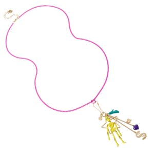 Betsey Johnson Skeleton Mixed Charm Pendant Long Necklace