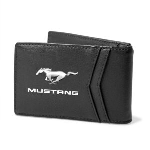 iPick Image, Compatible with - Ford Mustang Black PU Leather Slim RFID Resistant Bi-fold Men Wallet