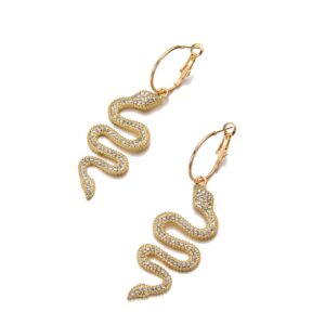 Snake Earrings 14K Gold Plated Dangle Earrings Personalized Punk Animal Hypoallergenic Fashion Rhinestone Ear Jewelry for Women (Gold)