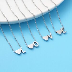 Glimmerst Heart Initial Necklace for Women Stainless Steel Tiny Heart Letter A Necklace Personalized Name Necklace