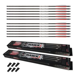 hawki carbon arrow pcp 376gr 12 arrows bolts with 100 gr field tip for hunting pcp air guns or crossbows with free 12 pack arrow tail nock