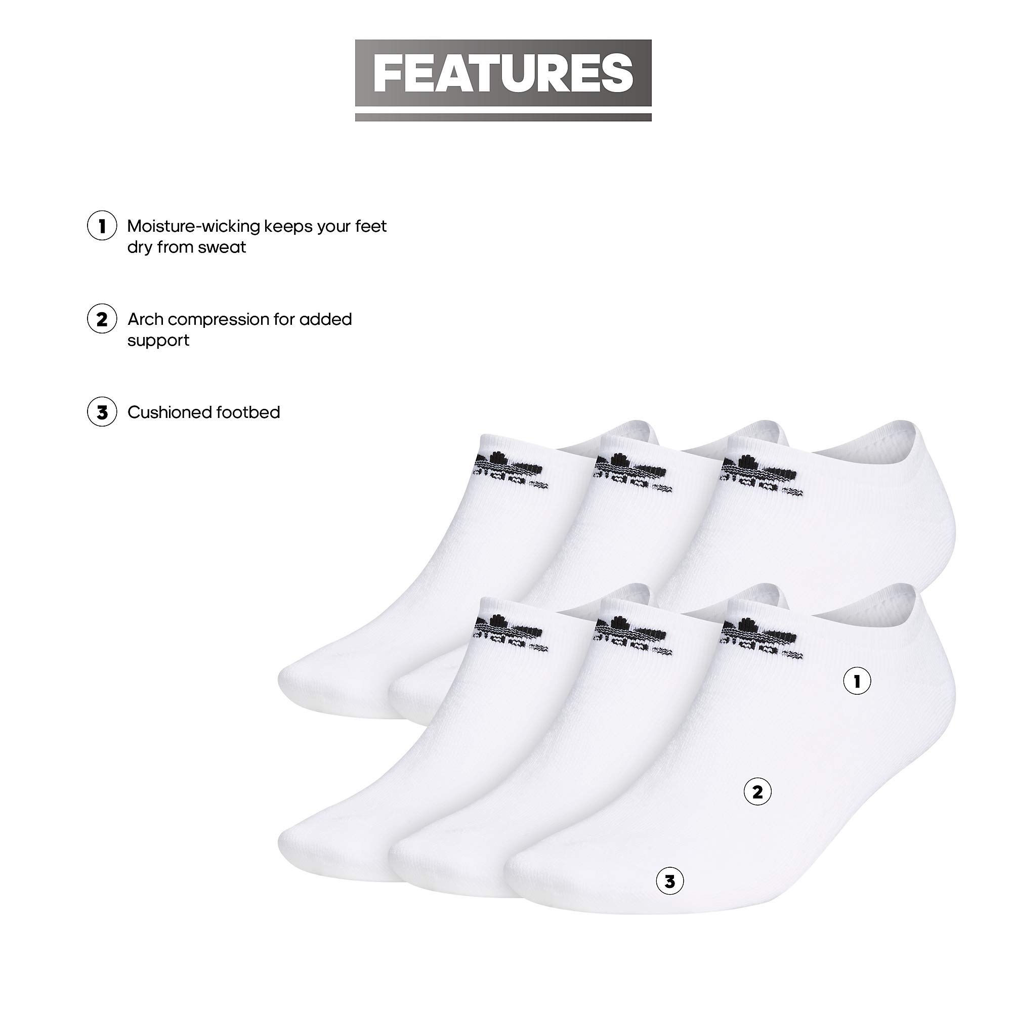 adidas Originals Big & Tall Trefoil No Show Socks (6-Pair), White, X-Large